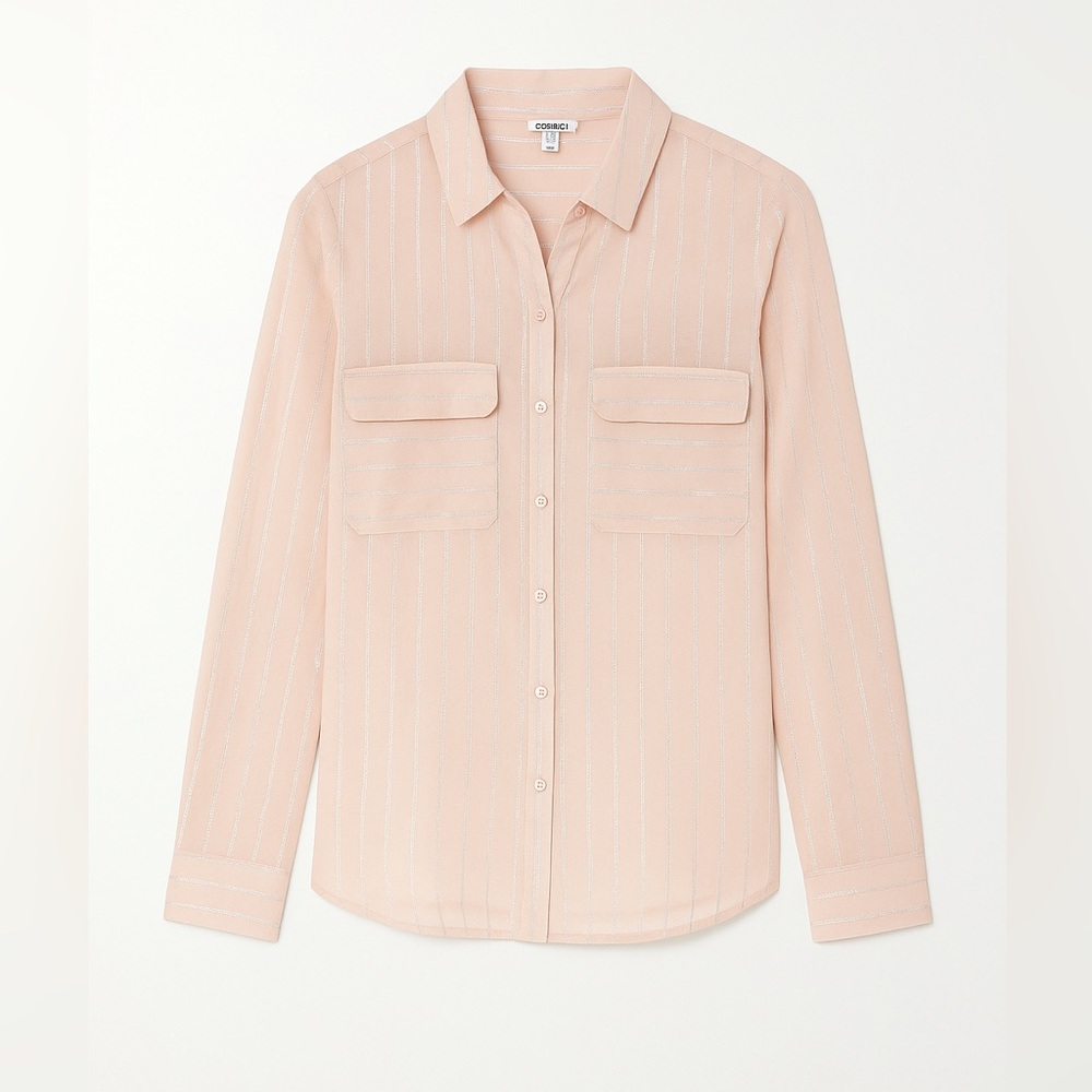 Express The City Shirt Light Pink Blouse Small SP Silver Stripe Long Sleeve - Picture 2 of 6